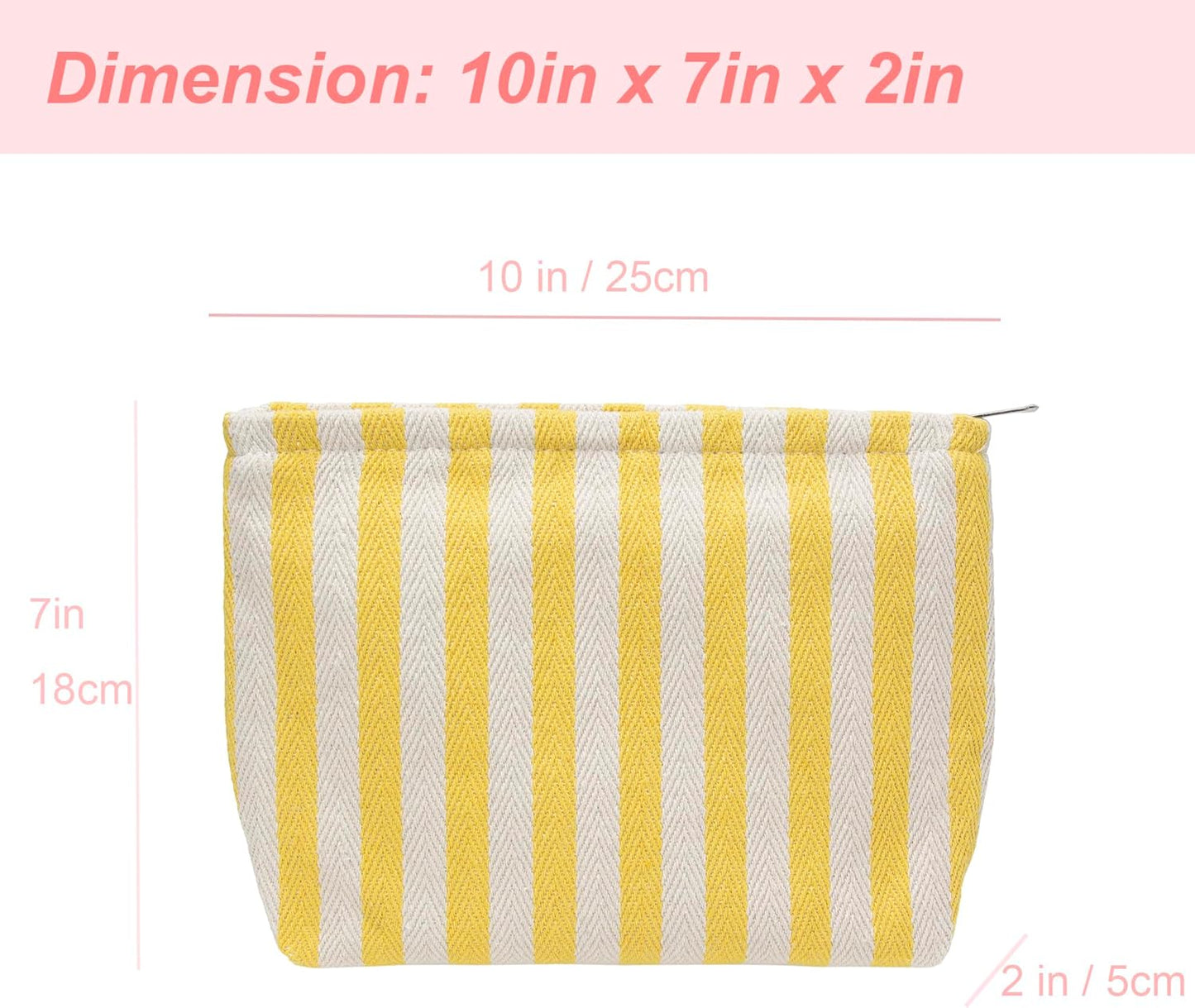PAZIMIIK Makeup Bag Large Cotton Zipper Pouch for Purse Travel Canvas Make Up Organizer for Women Cosmetic,Stripe Yellow