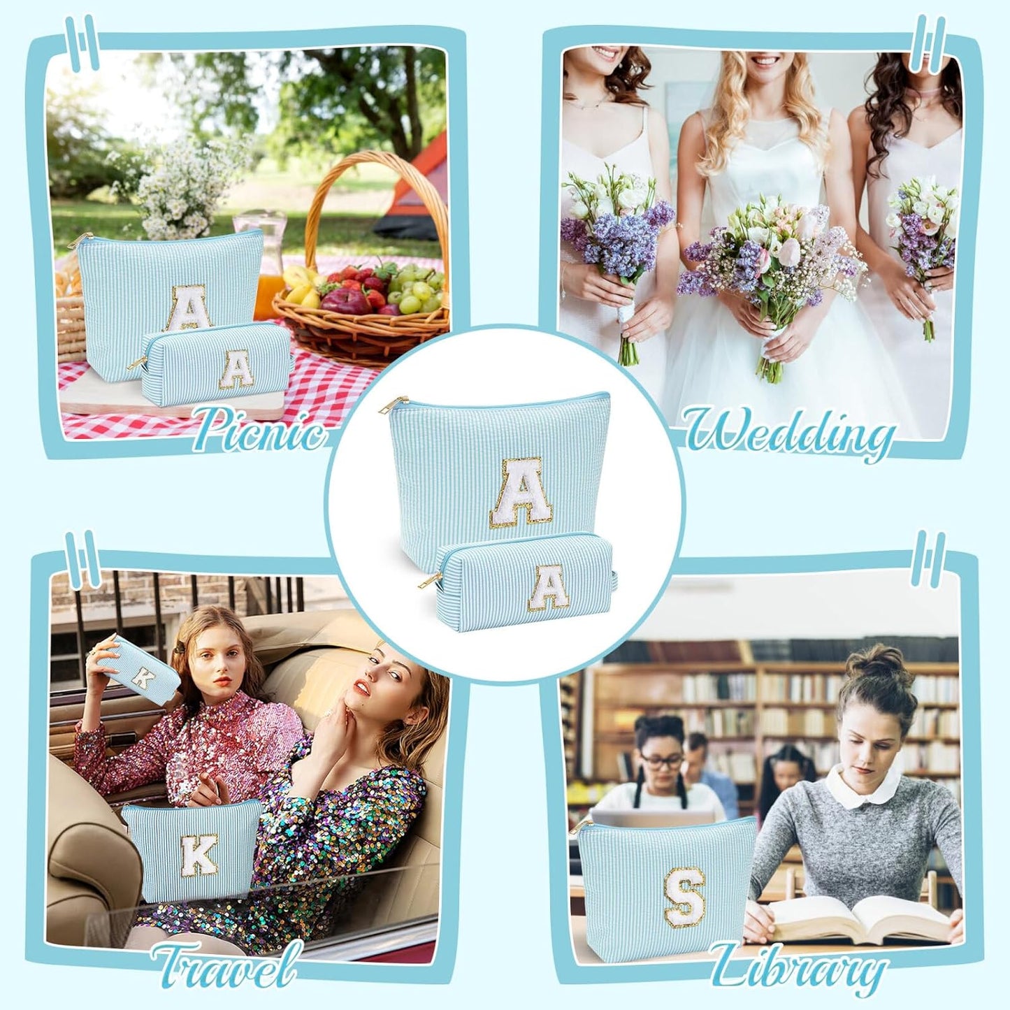 YOOLIFE Travel Makeup Bag - Cute Makeup Pouch Set with Monogram & Brush Bag for Women's Gifts