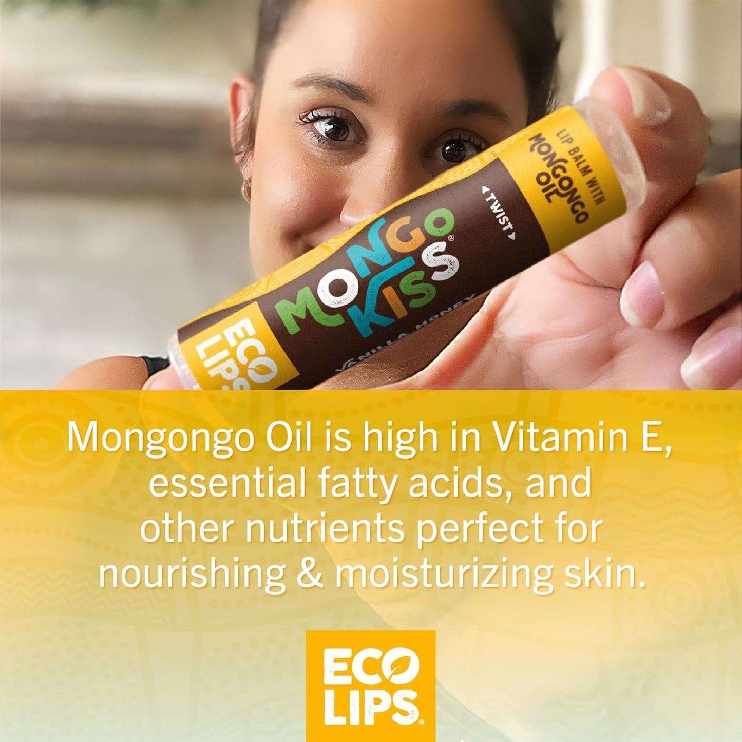 LIP BALM Mongo Kiss 6-Pack (6 tubes) Vanilla Honey by Eco Lips 100% Organic Beeswax & Cocoa Butter Lip Care with Organic Mongongo Oil - Soothe & Moisturize Dry and Cracked Lips - Made in USA