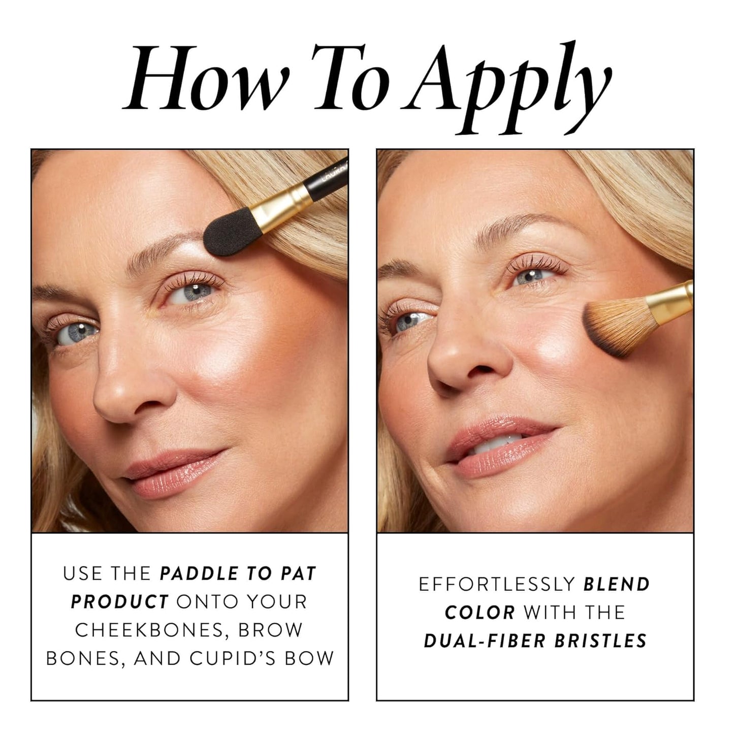 LAURA GELLER NEW YORK Dual-Ended Highlighter Brush - Multipurpose Makeup Brush for Highlighter, Blush, Bronzer and More - Includes Dual-Fiber Vegan Bristles and Satin Paddle for Flawless Application