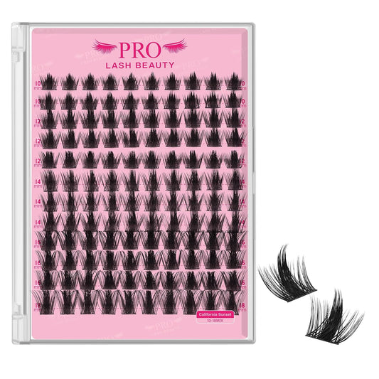 PRO LASHBEAUTY Manga Lash Clusters, Eyelash Clusters 10-18 Mixed Cluster Eyelash Extensions Lash Extension Reusable & Comfortable (Sunset, 10-18mix)