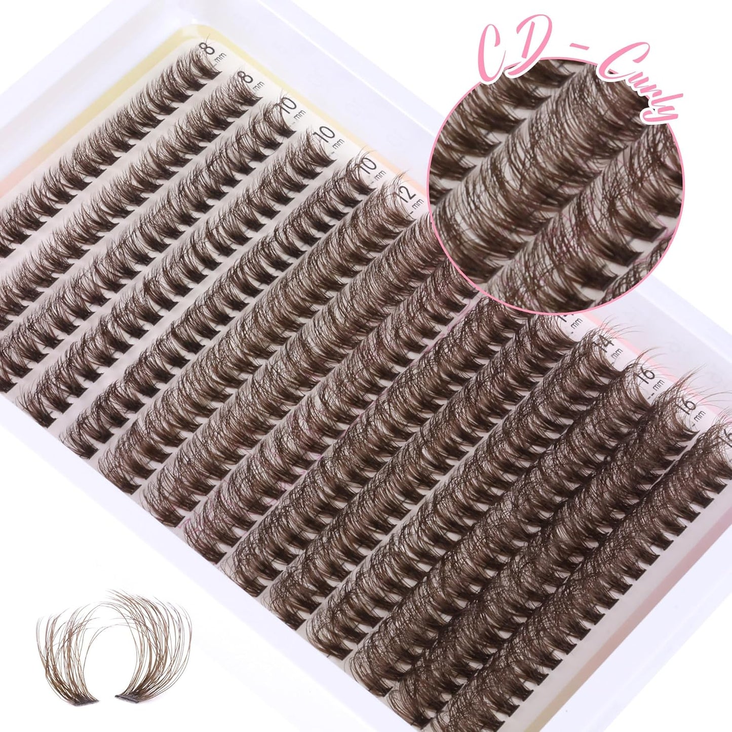 Brown Lash Clusters Eyelash Extensions 280pcs Volume Eyelash Clusters Lash Extensions 8-16MM D-Curly Wispy Individual Lashes