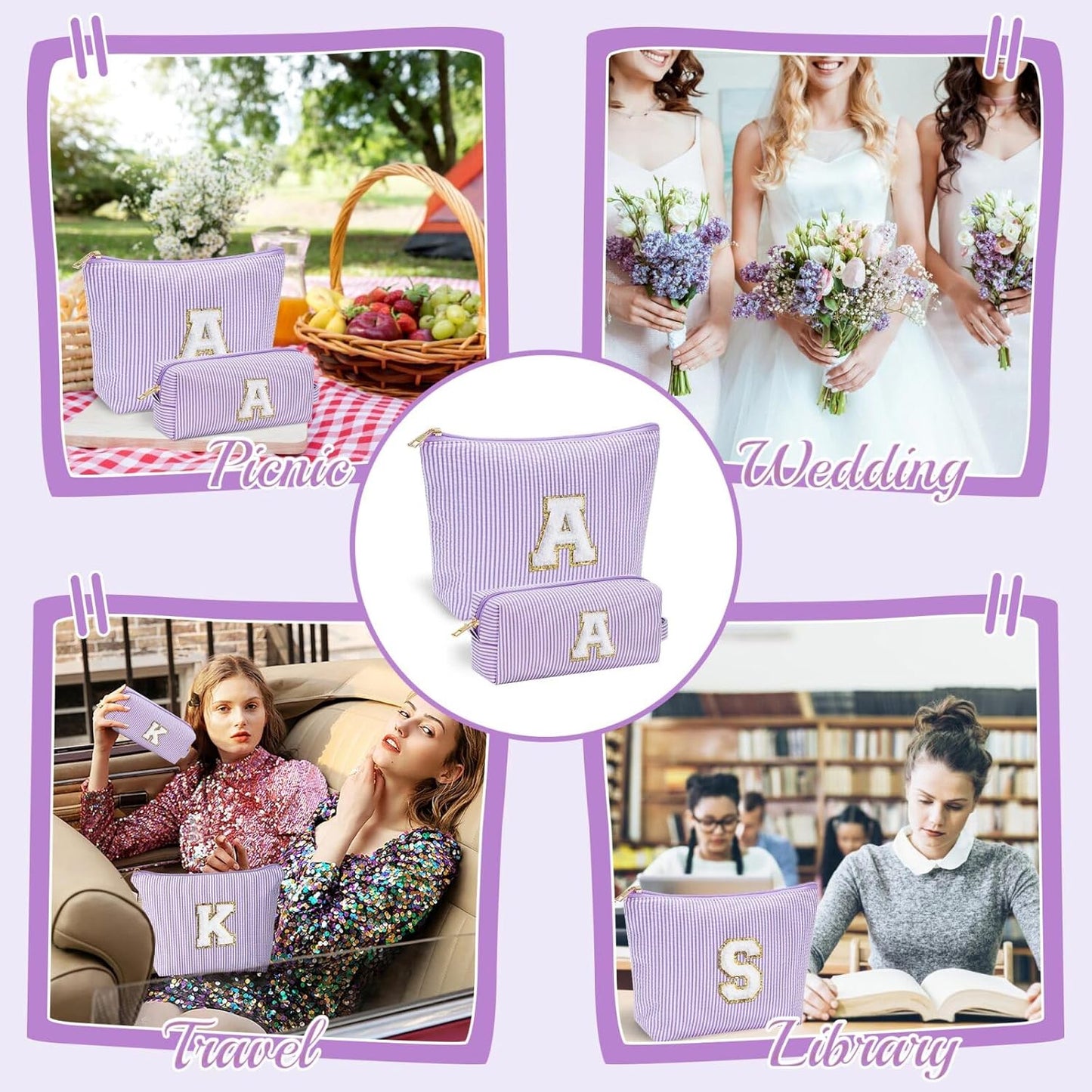 YOOLIFE Makeup Travel Bag Makeup Pouch - Initial Travel Makeup Bag Cosmetic Bag Birthday Gift Wedding Gifts Cute Bridesmaid Gifts Friend Birthday Gifts for Women Her Gifts for Teenage Girls W