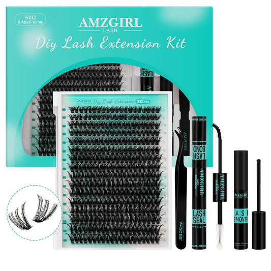 Lash Extension Kit 320Pcs,DIY Individual Lashes Clusters Kit,Lash Bond And Seal,Lash Remover For Eyelashes Extensions,Lash Applicator Tool For False Eyelash Cluster Kit At Home(50D,D-Mix9-16mm Kit)