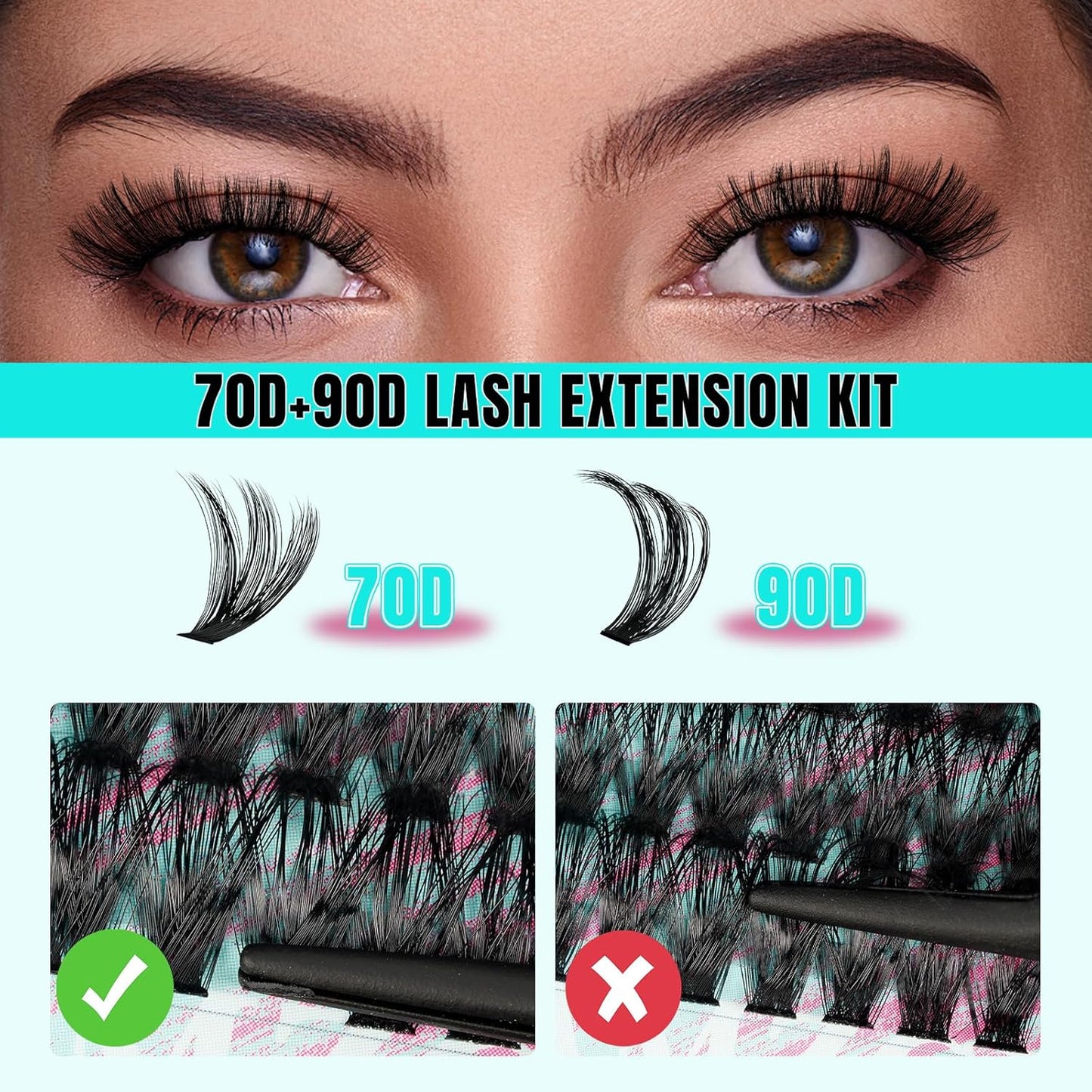Lash Clusters 320Pcs 70D 90D,DIY Individual Eyelash Extension, Wispy Cluster Lashes Extension Volume Eyelashes Extensions for Self Use at Home (D-Mix10-16mm)