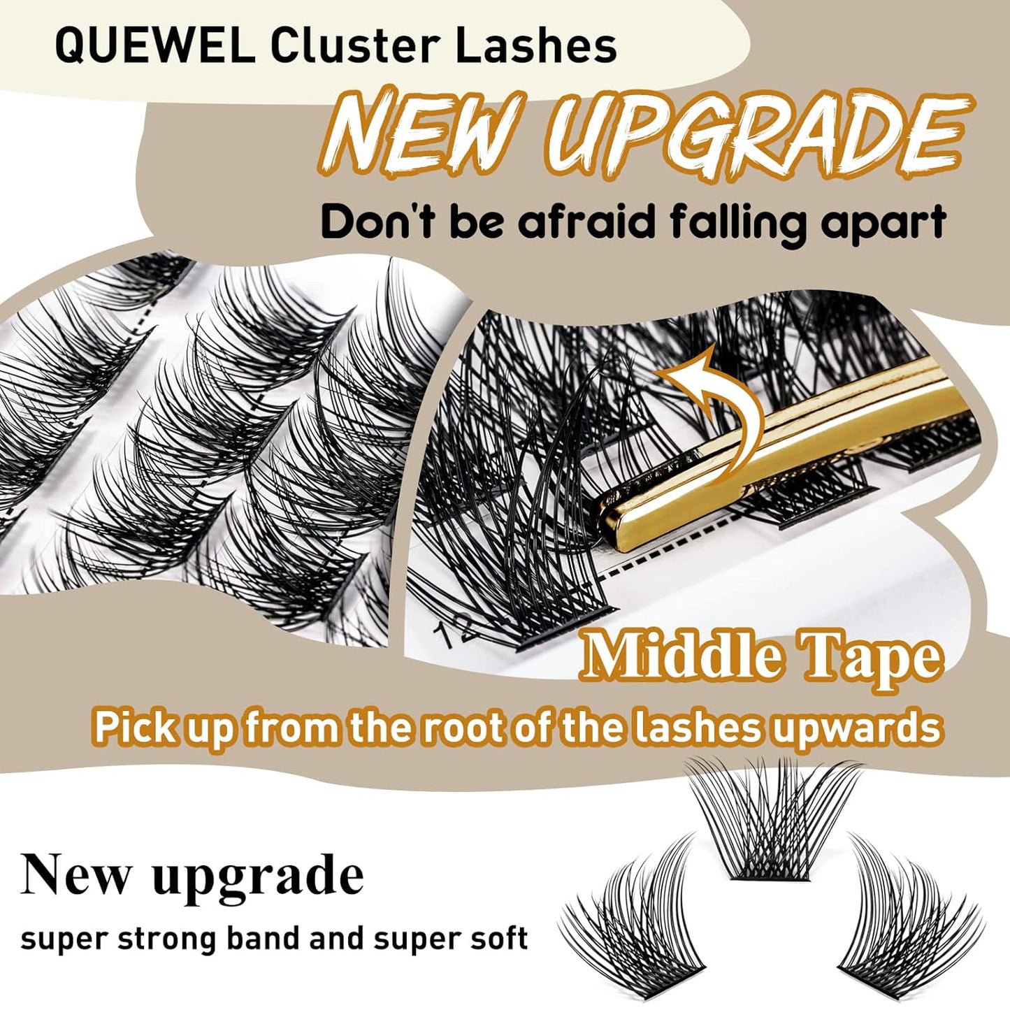 QUEWEL Lash Clusters 72 Pcs Wide Stem Individual Lashes C/D Curl 8-16mm Length DIY Eyelash Extension False Eyelashes Soft for Personal Makeup Use at Home (H03-C-12)