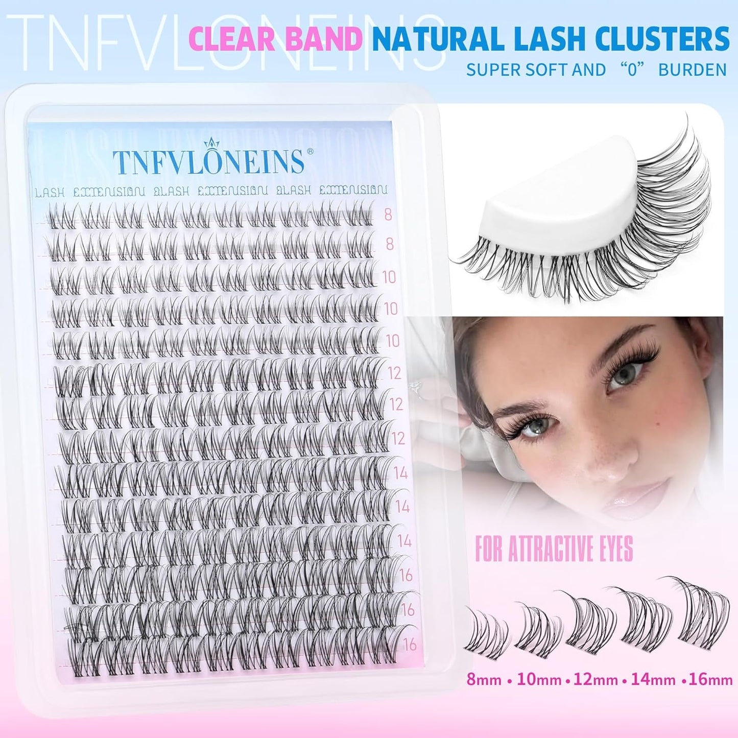 Wispy Lash Clusters Natural Eyelash Clusters Clear Band Cluster Eyelash Extensions CC-Curly Individual Lashes Clusters 8-16MM Lash Extension DIY Cluster Eyelashes Pack by TNFVLONEINS