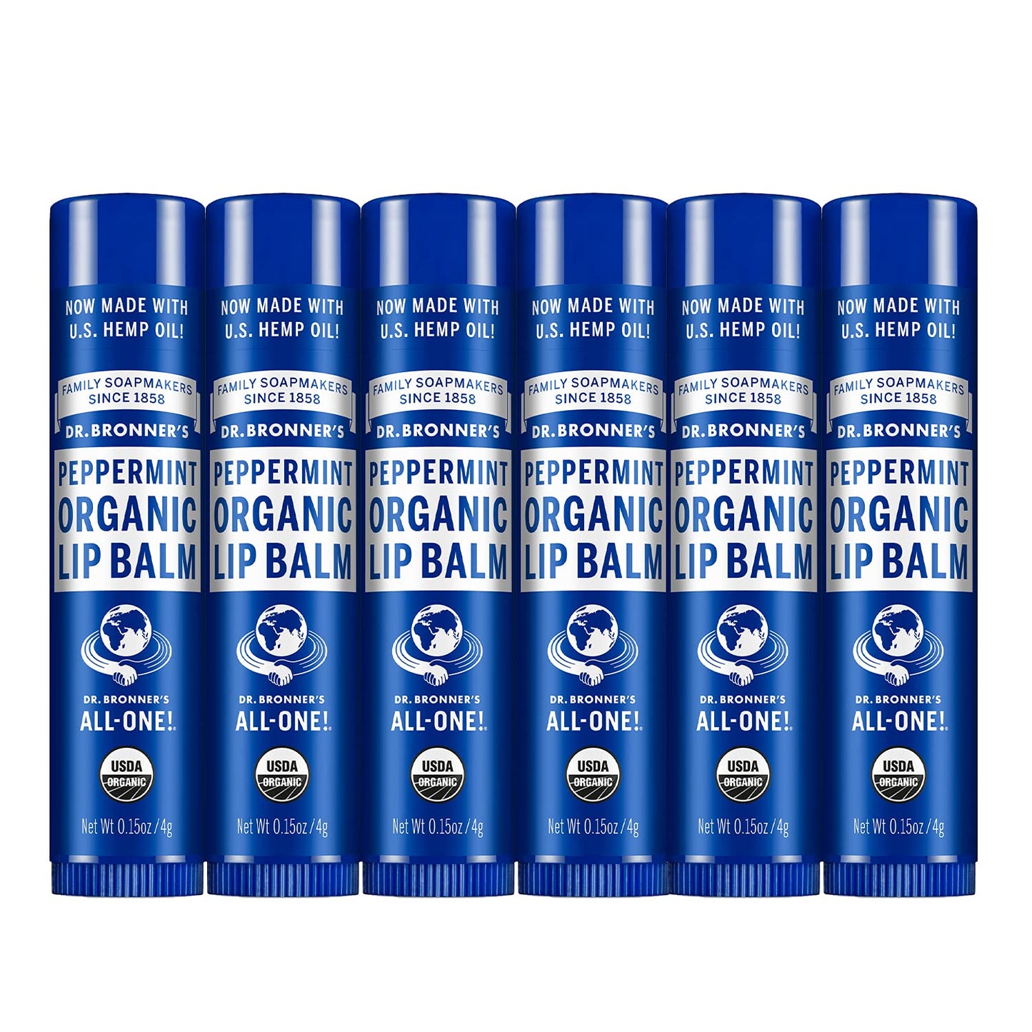 Dr. Bronner's - Organic Lip Balm (Peppermint, 0.15 ounce, 6-Pack) - Made with Organic Beeswax and Avocado Oil, For Dry Lips, Hands, Chin or Cheeks, Jojoba Oil for Added Moisture, Cooling and Hydrating