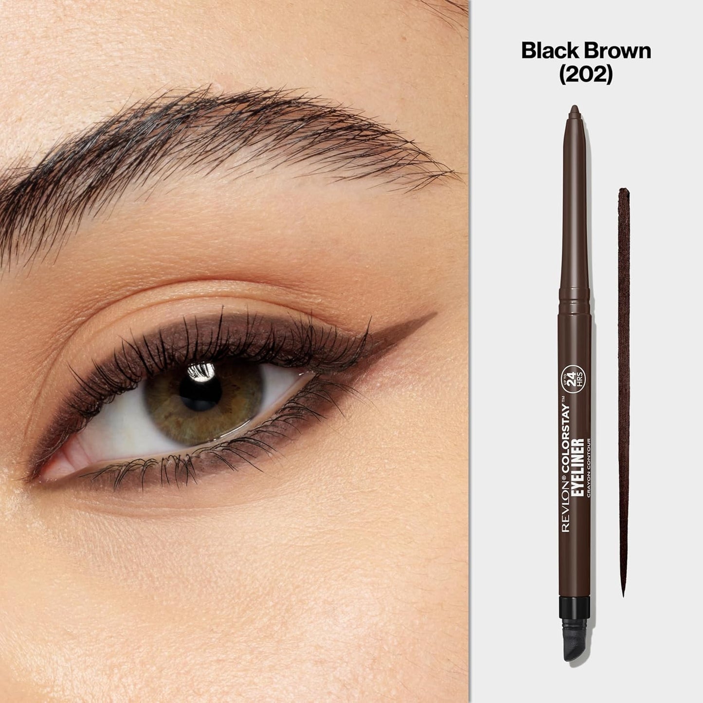 Revlon ColorStay Pencil Waterproof Eyeliner, Smudge-Proof, Eye Makeup with Built-In Sharpener, 202 Black Brown, 0.01 oz