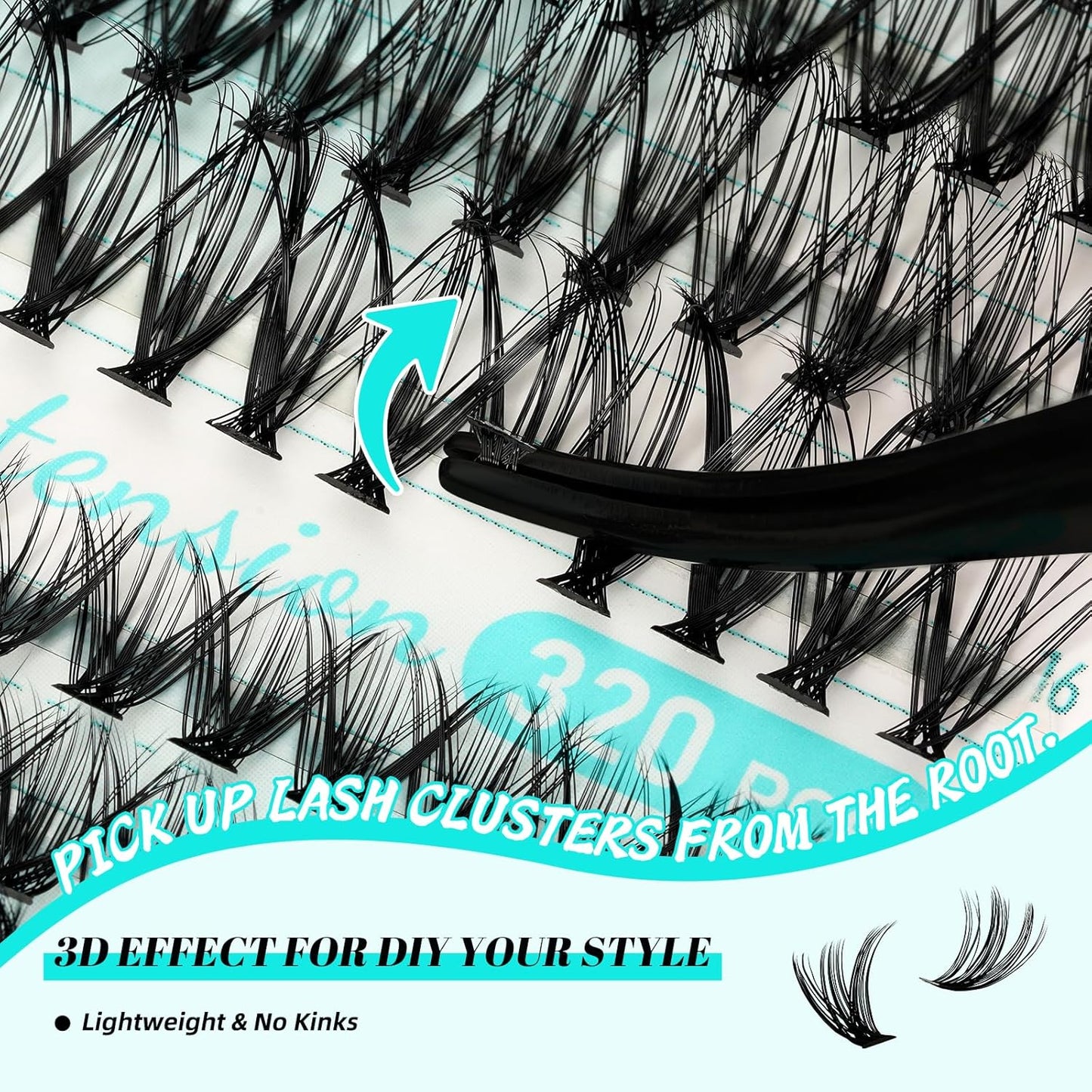 Lash Clusters Kit 320Pcs,30D 40D Eyelash Extension Kit,Lash Bond and Seal Waterproof,Lash Remover for Individual Cluster Lashes Kit,Lash Applicator Tool for DIY Lash Extension Kit(D-Mix9-16mm Kit)