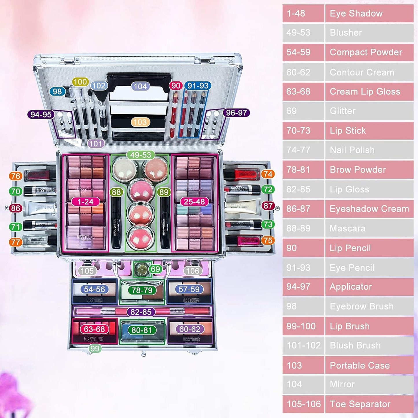 102 Colors Professional make up set, All in one makeup kit for women full kit, Cosmetics teenagers, Makeup palette