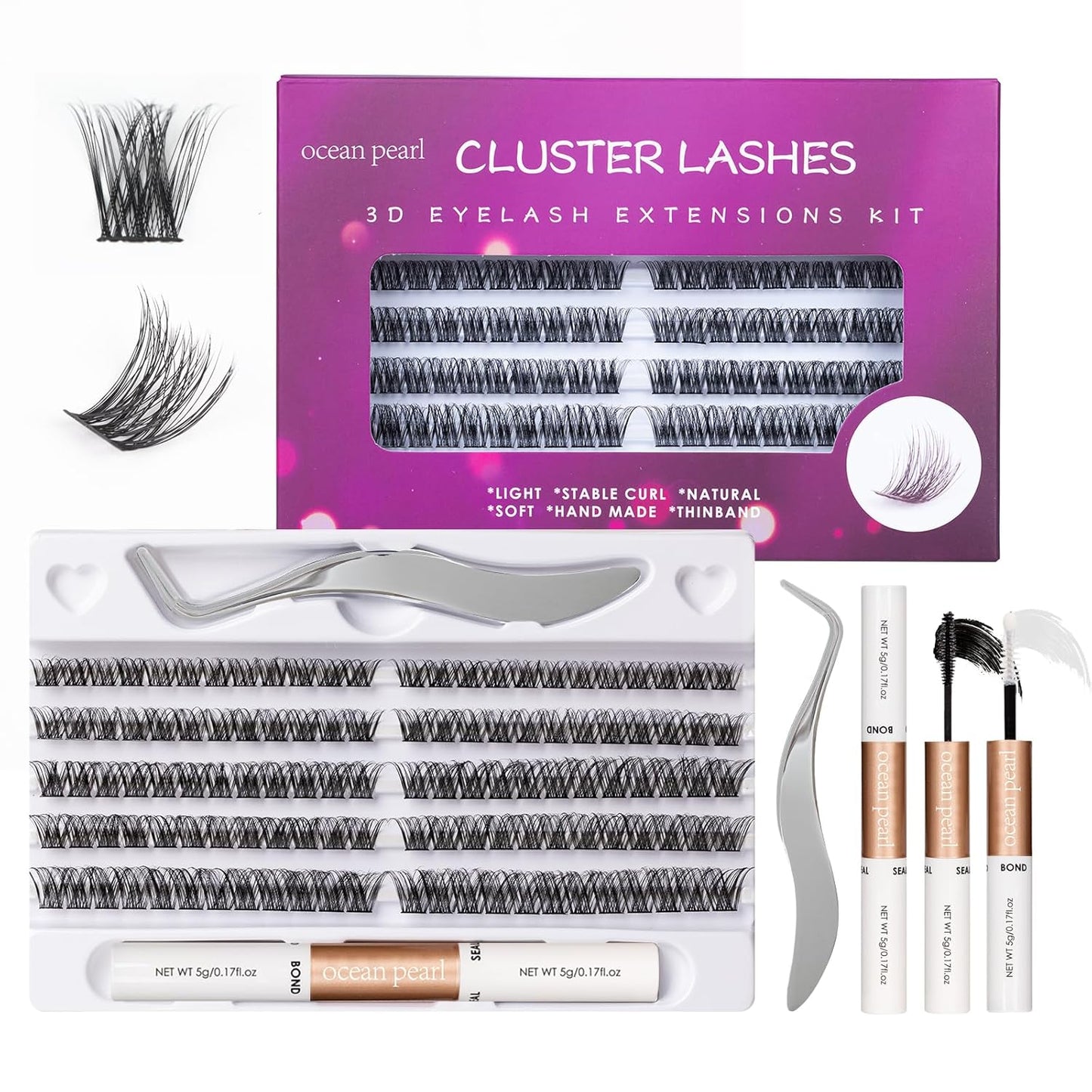 Individual Lashes 120 Cluster Lashes DIY Eyelash Extension Thin Band Wide Stem Lash Clusters with Applicator and Lash Bond and Seal Lash Extension Kit Mix 10-16mm Length C/D Curl - OP01