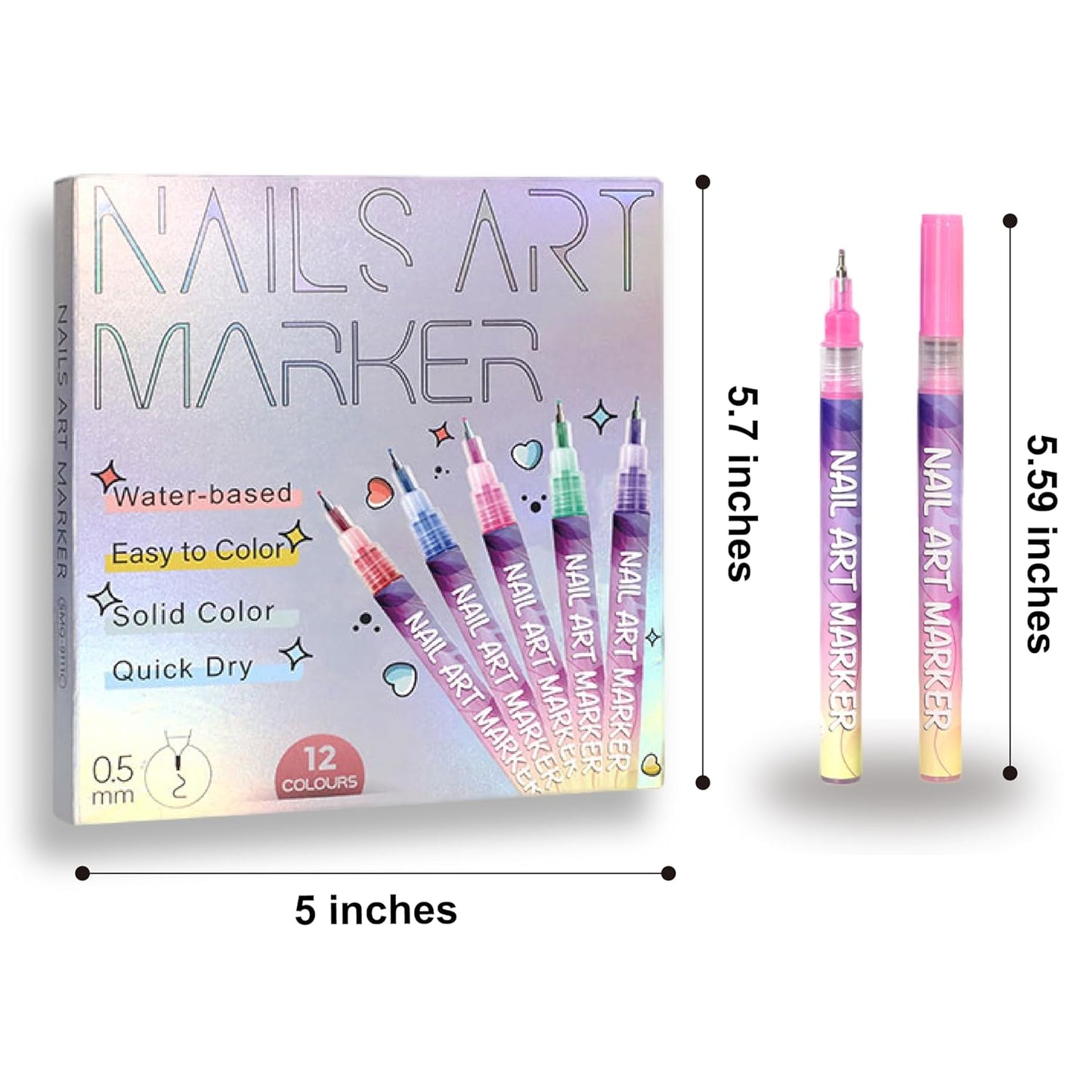 12 Colors Nail Art Pens Set 3D Nail Polish Pens Graffiti Dotting Pen Acrylic Paint Pens Point Liner Pen Drawing Painting for Nails Art Design Manicure Nail DIY Decoration