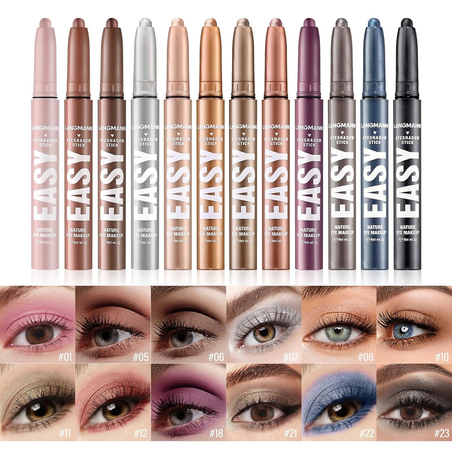Jolilab Eyeshadow Stick Set, 2 Colors Matte Professional Bright-Colored Contouring and Highlight Eyeshadow Stick, Cream Waterproof Long Lasting High Pigmented Eye Shadow. (2, 06+12 2pcs)