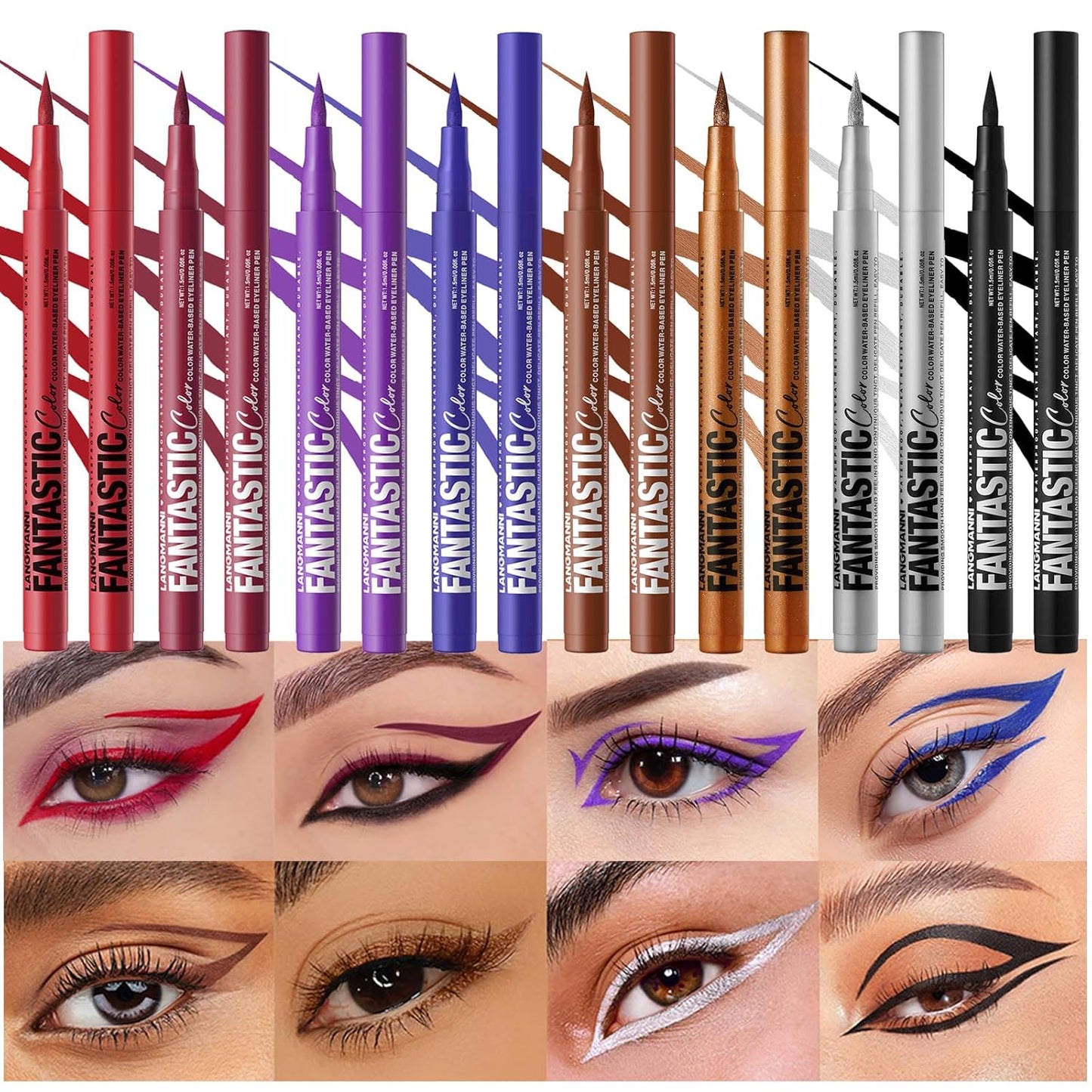 LANGMANNI 4 Colors Matte Liquid Eyeliner Set, Neon Colorful Pigmented With Long-lasting, Smudgeproof & Waterproof Eye Liner Makeup for Bold & Stunning Looks - Gift for Girls(#56789101112)