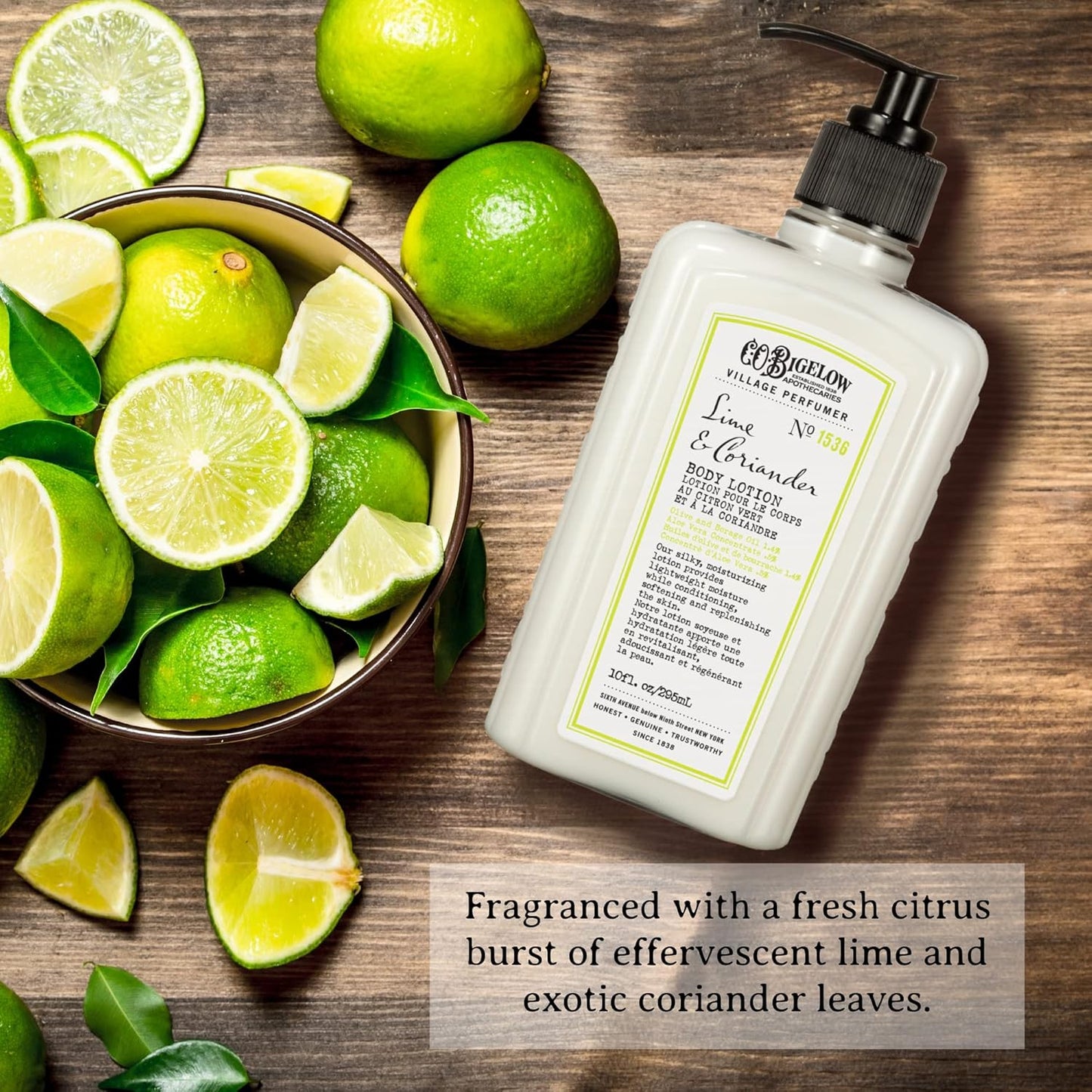 C.O. Bigelow Lime Coriander Body Lotion, Village Perfumer Moisturizing Body Lotion with Aloe Vera, Borage Oil & Olive Oil, 10 Fl Oz