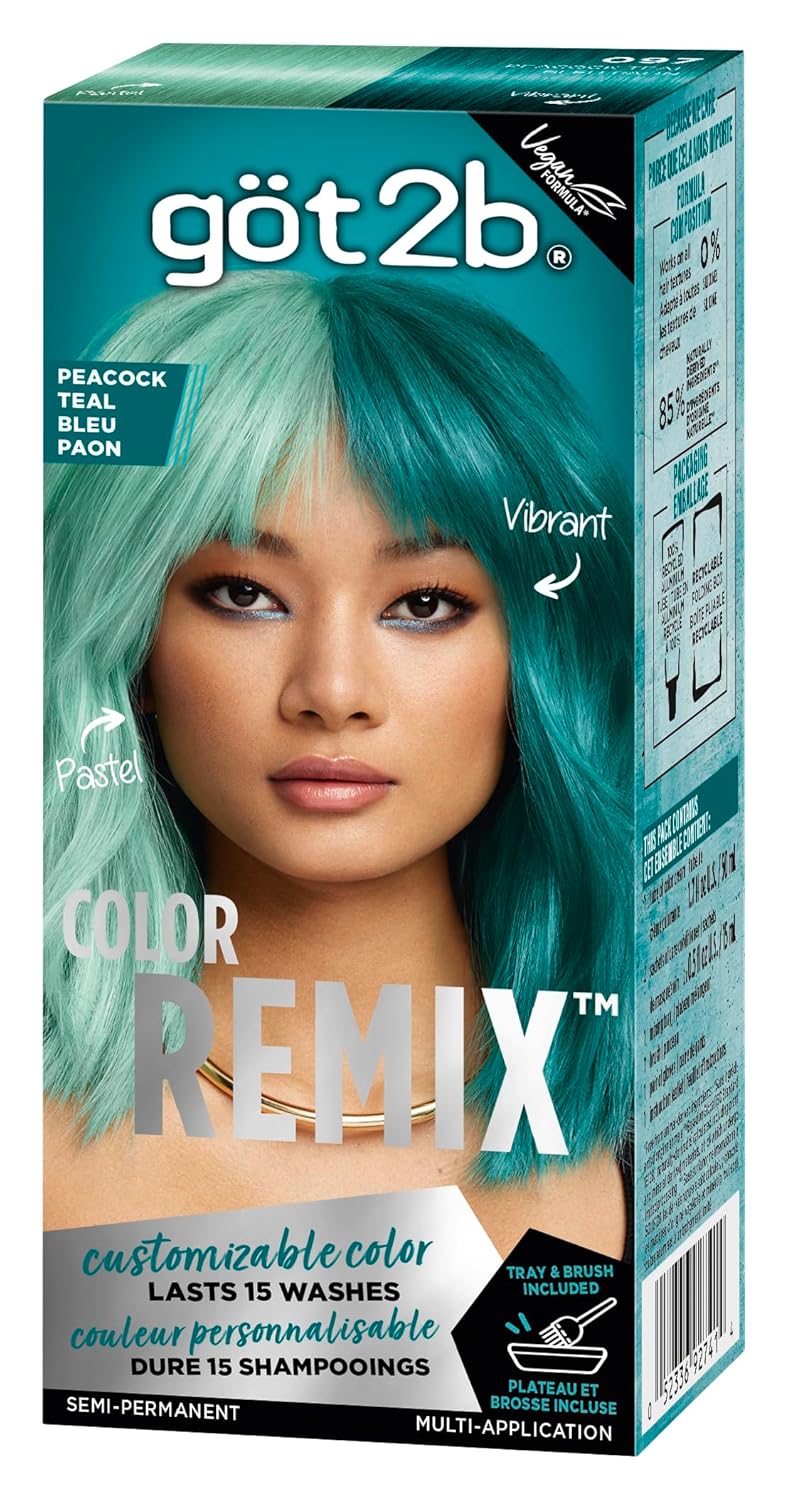 Got2b Color Remix, Customizable Semi-Permanent Hair Color, 097 Peacock Teal
