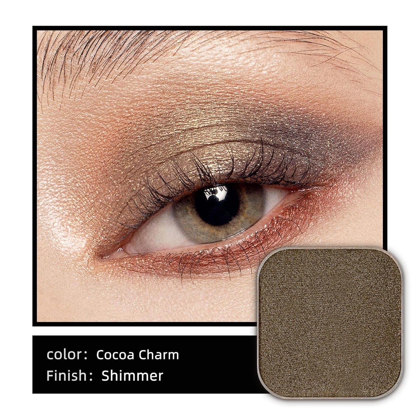 Magnetic Single Shimmer Bronze Eyeshadow with Metal Pan, Pressed Powder Refill, Ideal for Smoky Eye Makeup and DIY Empty Magnetic Palette (Cocoa Charm)