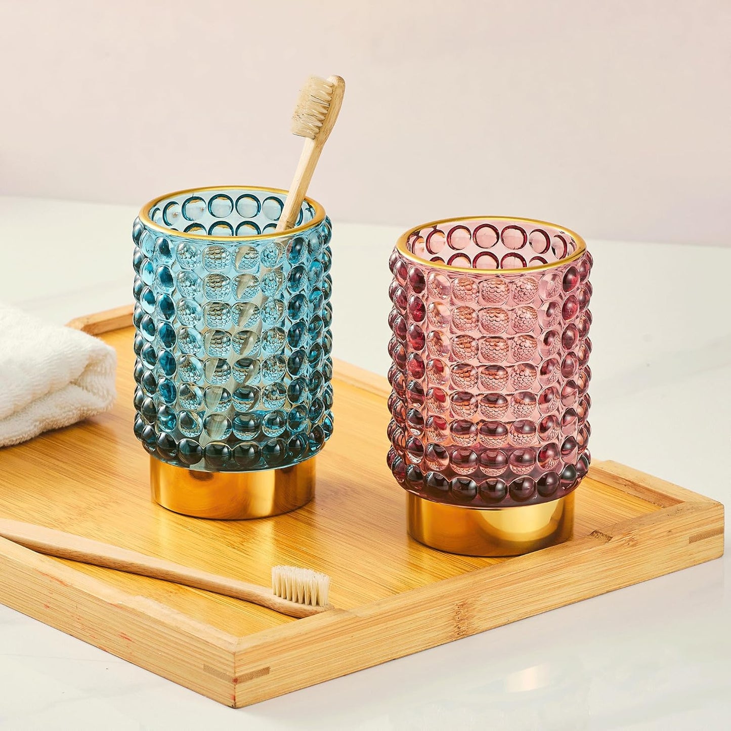 Makeup Brush Holder Organizer,Toothbrush Holders,Desk Pen Pencil Holder,Multifunctional Vintage Glass Brush Cup(A38-7-US/Blue/L)