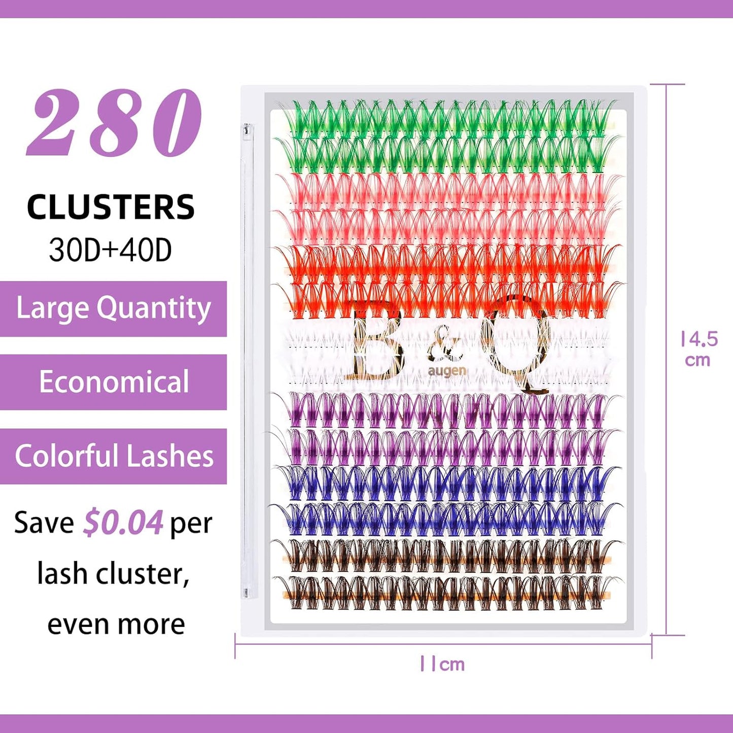 B&Q Lash Clusters Colored DIY Eyelash Extensions 280 Clusters Lashes 40D-D-14mm 7 Color Mix Volume Eyelash Clusters Wispy Individual Cluster DIY at Home(7MIX,40D-D-14mm)