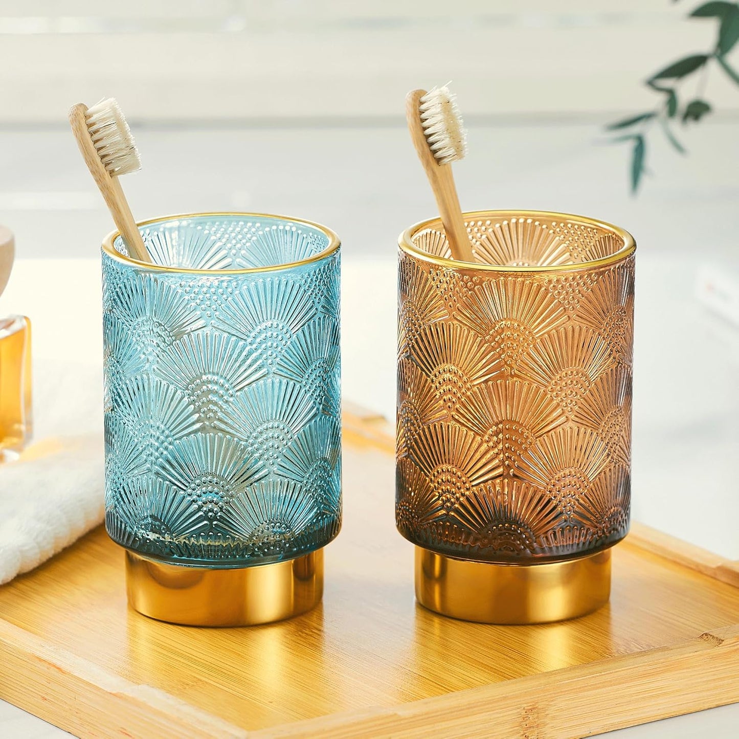 Makeup Brush Holder Organizer,Toothbrush Holders,Desk Pen Pencil Holder,Multifunctional Vintage Glass Brush Cup（A41-5-US）