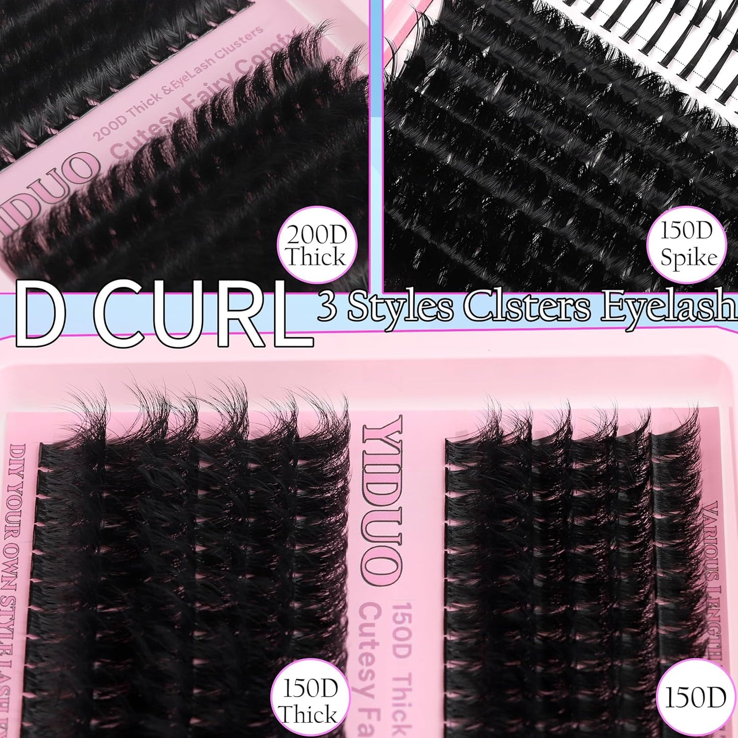 575Pcs Bulk Pack Lashes Clusters Kit with Glue and Removers, D Curl Volume 150D+200D+Spiky Lashes Clusters, 12-21mm Manga Extension Eyelashes DIY Individual False Eyelash Wholesale Pack