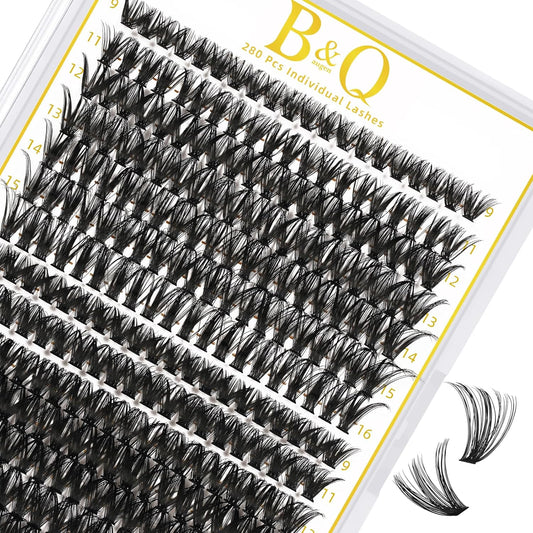 B&Q Lash Clusters 280PCS Eyelash Clusters, 40 50 D 9-16MIX Individual Lash Comfortable Eyelash Extension, Classic Look Pestañas Postizas (4050D)