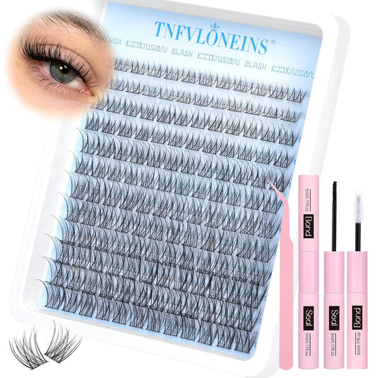 TNFVLONEINS Lash Clusters Kit Natural Lash Extension Kit Wispy Eyelash Clusters C Curl Eyelash Extension Kit Short Individual Lashes Clusters Eyelash Extensions Kit Waterproof Individual Lashes Kit