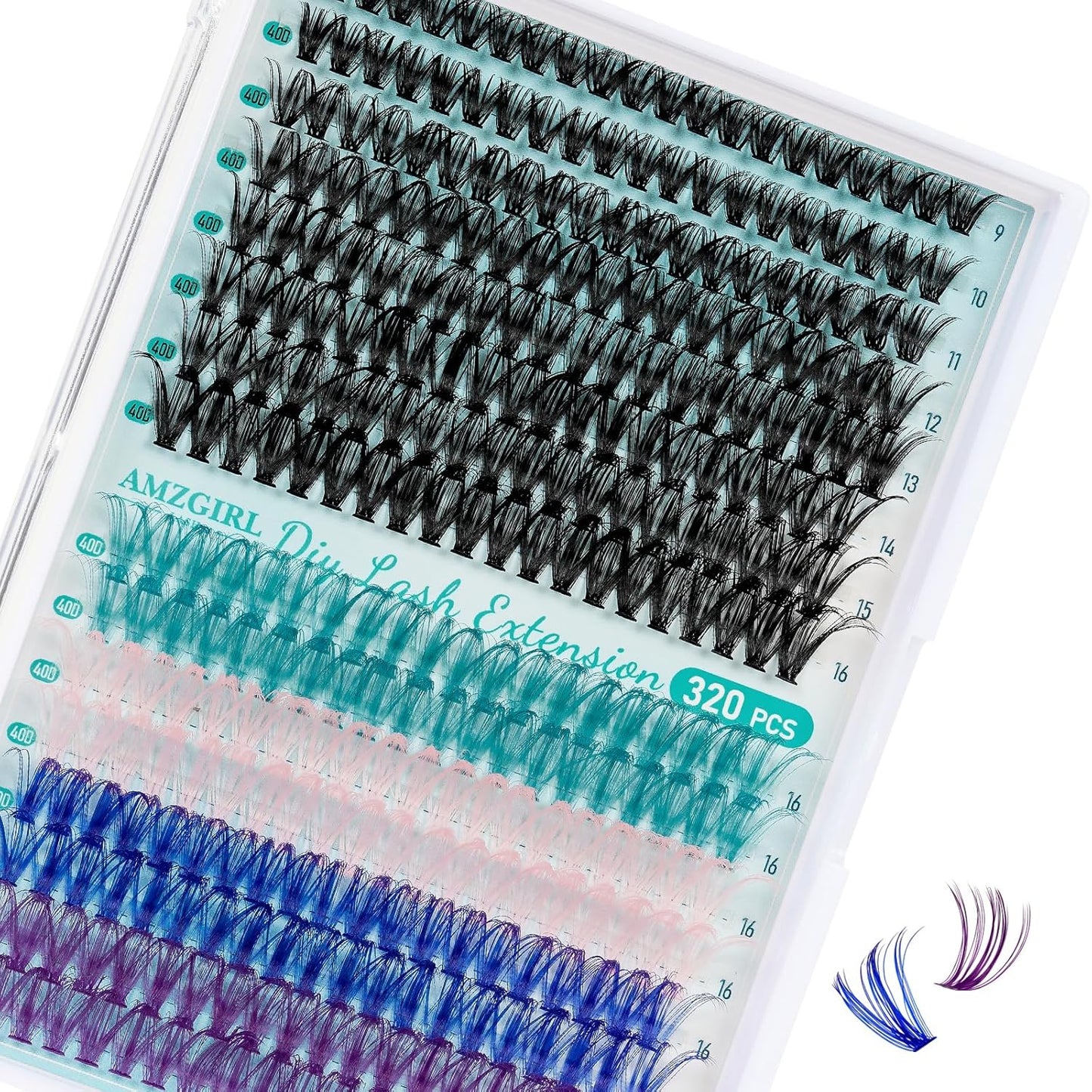Lash Clusters 320PCS Eyelash Extension 40D Colorful Cluster Lashes Individual Lashes DIY Lash Extension Natural Look Cluster Eyelash Extensions False Eyelashes at Home for Beginners(D-Mix9-16mm)
