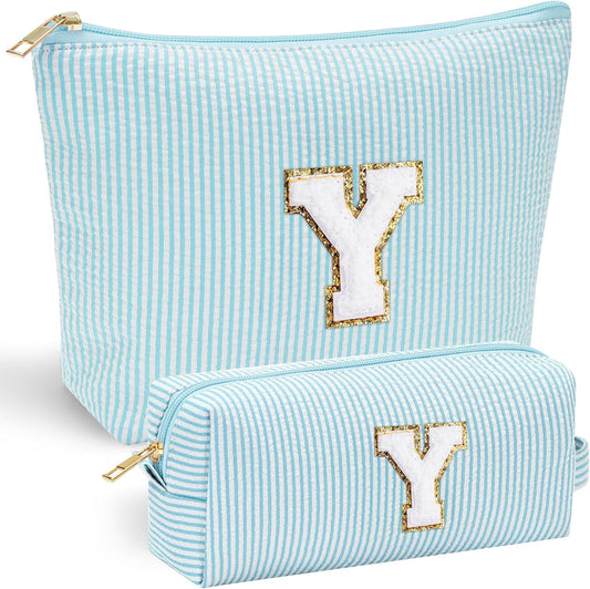 YOOLIFE Travel Makeup Bag - Cute Makeup Pouch Set with Monogram & Brush Bag for Women's Gifts