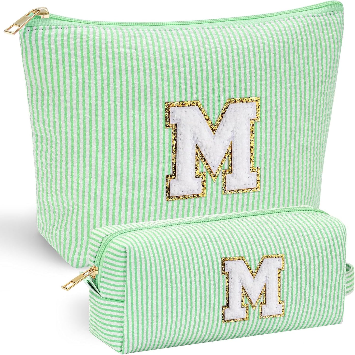 YOOLIFE Initial Makeup Bag for Women Girls - Skin Care for Teens 10-12 | Make Up Bag | Gifts for Women | Graduation Gifts | Mothers Day Gifts | Tween Girls Trendy Stuff Daughter Friend Gifts M, Green