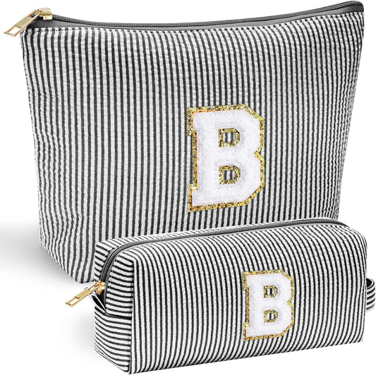 YOOLIFE Initial Makeup Bag, Travel Toiletry Bag, Personalized Gifts for Women Girls Monogrammed Gifts for women, Cute Stuff for Teen Girls Wedding Bridal Gifts Preppy Things for Teen Girls Black B