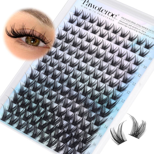 Pawotence Lash Clusters Wispy Eyelash Clusters 10-16mm Manga Individual Lashes Cluster Eyelash Extensions 168pcs Lash Extension DIY False Eyelashes Cluster Lashes with Soft Thin Band