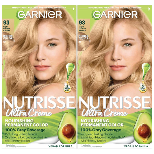 Garnier Hair Color Nutrisse Nourishing Creme, 93 Light Golden Blonde (Honey Butter) Permanent Hair Dye, 2 Count (Packaging May Vary)