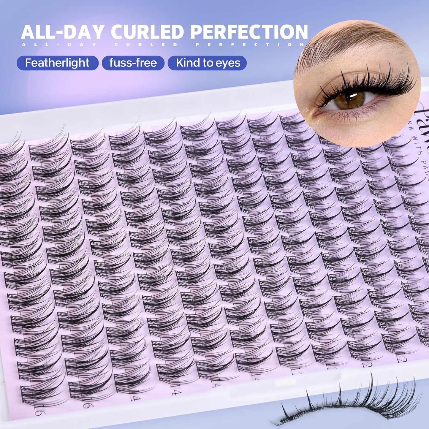 Pawotence Natural Lash Clusters Kit Eyelash Clusters 10-16mm Fairy Cluster Lashes Extension Kit Individual Lashes Cluster Wispy with Lashes Cluster Glue, Tweezers for Cluster Eyelash Extensions Kit